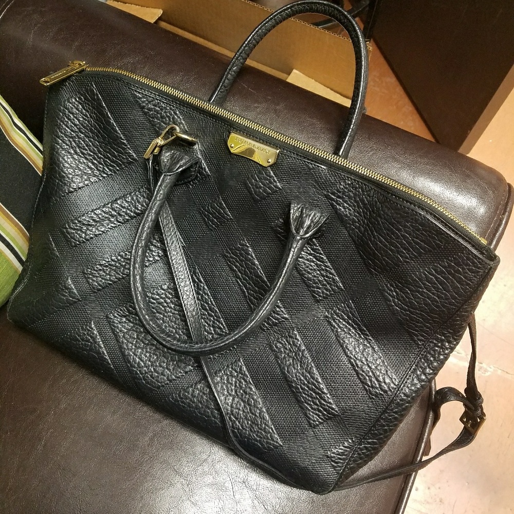 Authentic Burberry black grain leather tote